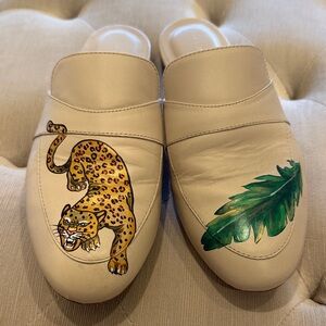 Alepel Cream Leather Slip-On Mules